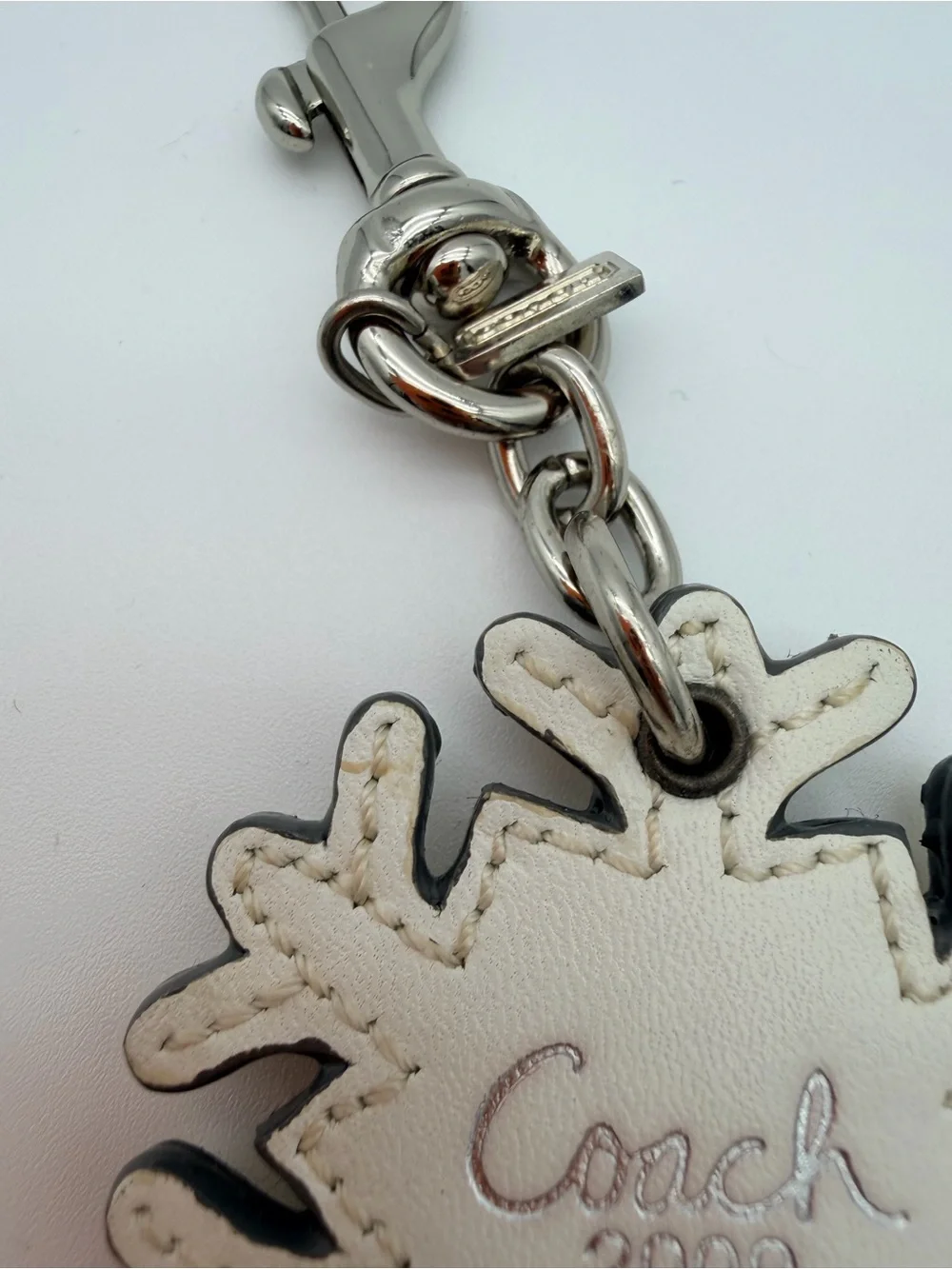 Coach Leather Snowflake Keychain Charm with Rhinestones